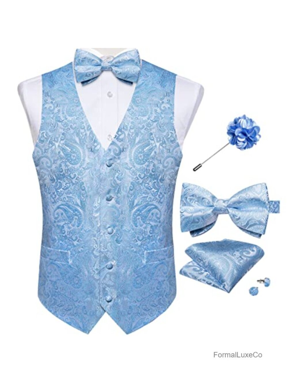DiBanGu Mens Paisley Suit Vest Bowtie Set Formal Dress Waistcoat